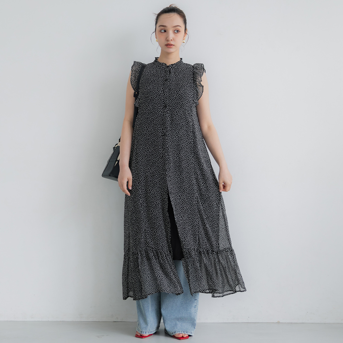 Qoo10 coca シフォンノースリーブワンピース ドット