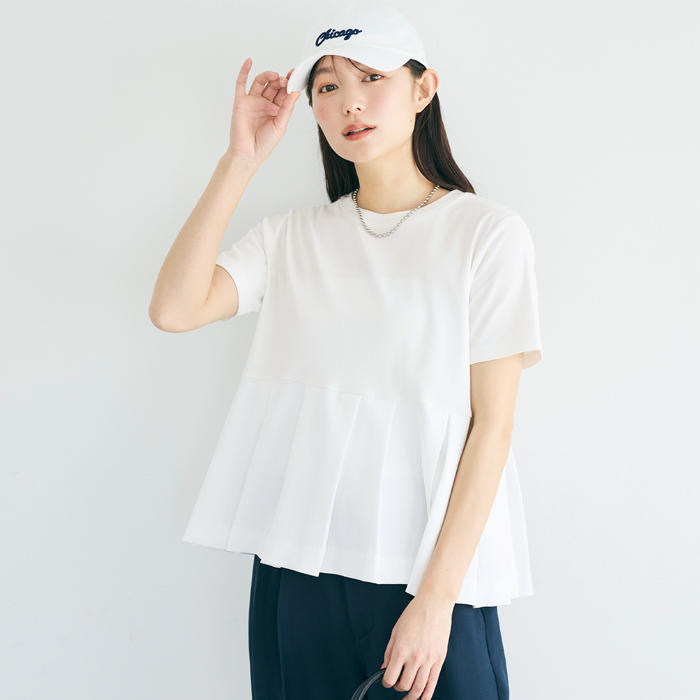 タック異素材切替Tシャツ