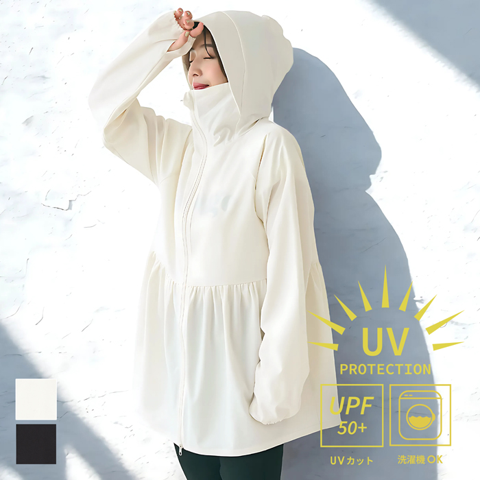 【人気完売2点】cocaUVカットギャザーパーカー ＆シアージョーゼットオーバー UVカットギャザーパーカー（Tシャツ/カットソー）｜coca（coca