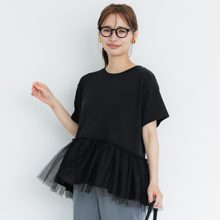 チュールドッキングギャザーTシャツ